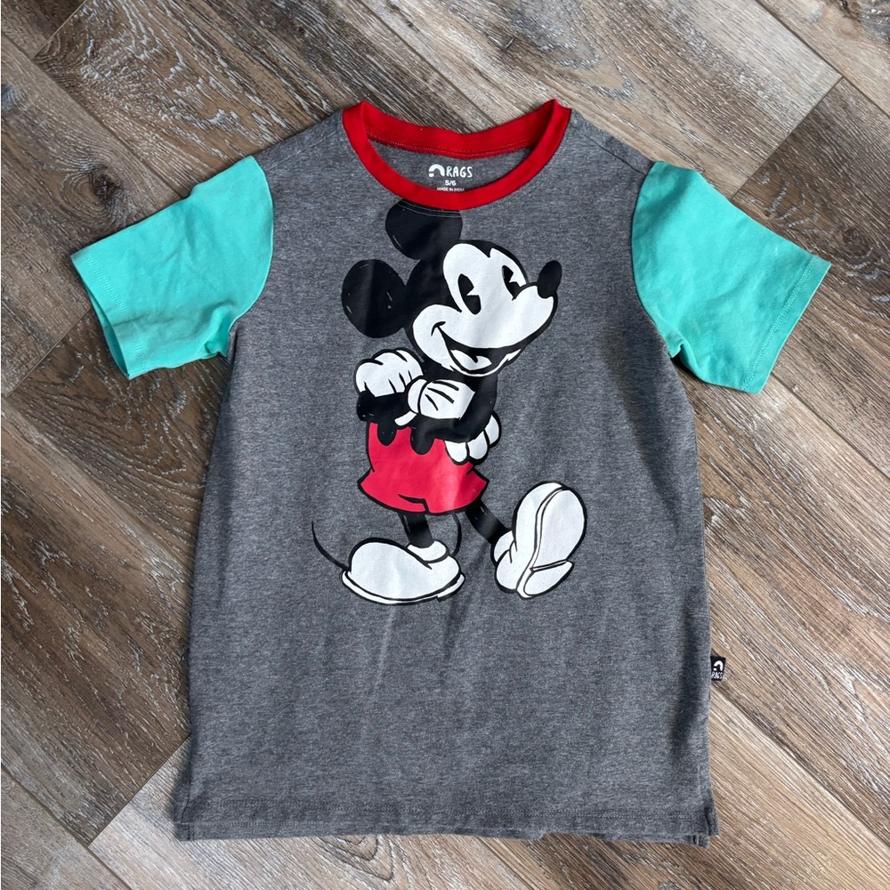 Rags to Raches Mickey Mouse Gray and Teal T-Shirt
